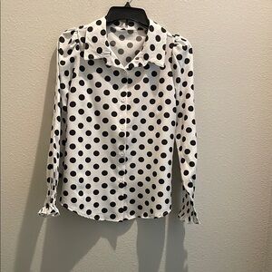 Black and White Long Sleeve Notched Collar Button Down Shirt